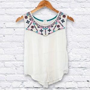 CLOSET CLOSING! Xhilaration • Ivory Aztec Embroidered Keyhole Tank